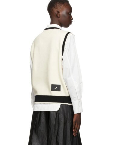 We11done Off-White & Black Wool Logo Vest