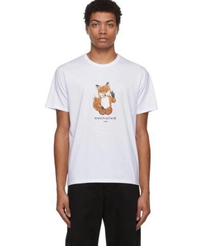 Maison Kitsuné Men's White All Right Fox Print T-Shirt
