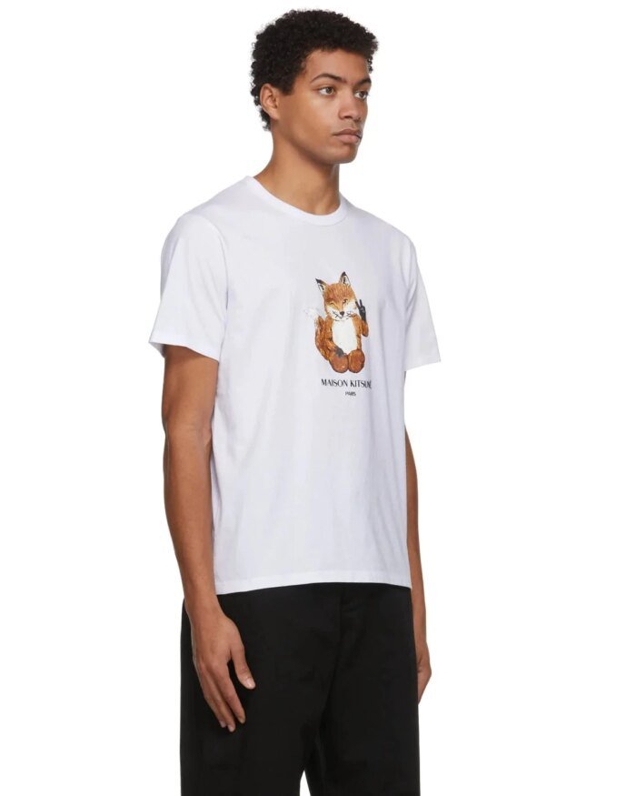 Maison Kitsuné Men's White All Right Fox Print T-Shirt