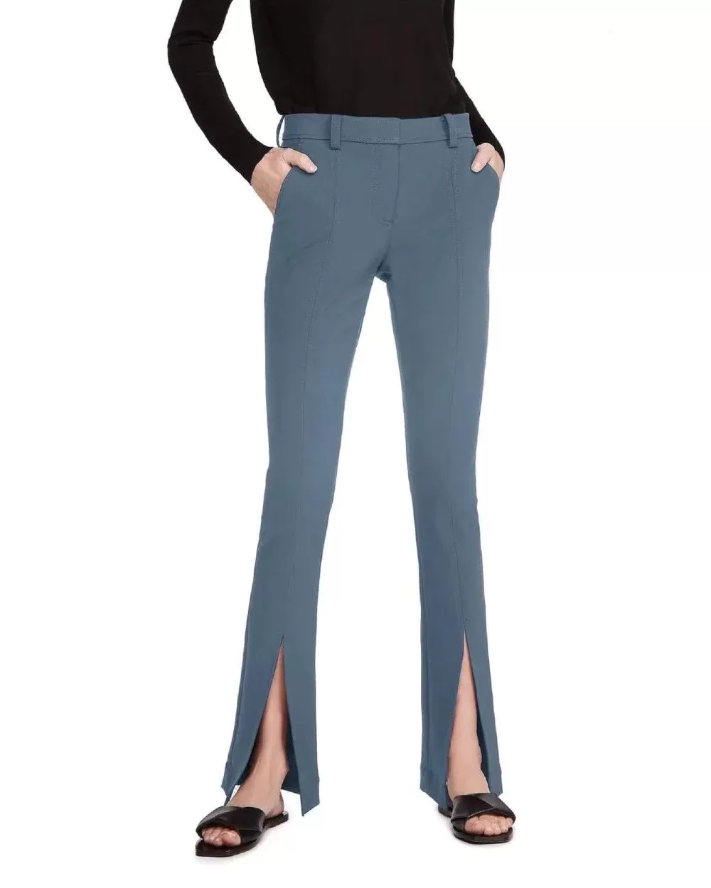 Noralux Green Slim-Fit Conway Straight-Leg Front Slit Pants