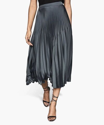 Reiss Dora Navy Pleated Midi Skirt