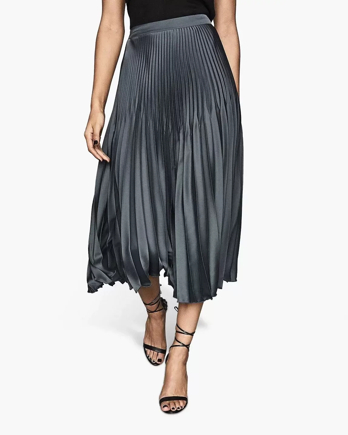 Reiss Dora Navy Pleated Midi Skirt