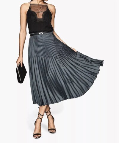 Reiss Dora Navy Pleated Midi Skirt