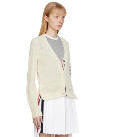 Thom Browne Off-White Classic V-Neck 4-Bar Cardigan