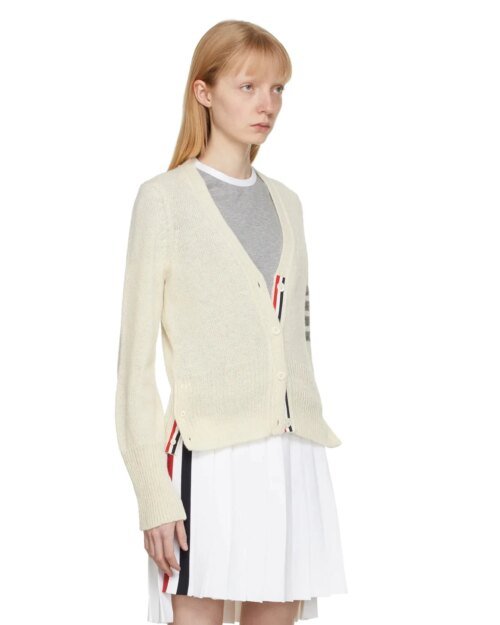 Thom Browne Off-White Classic V-Neck 4-Bar Cardigan