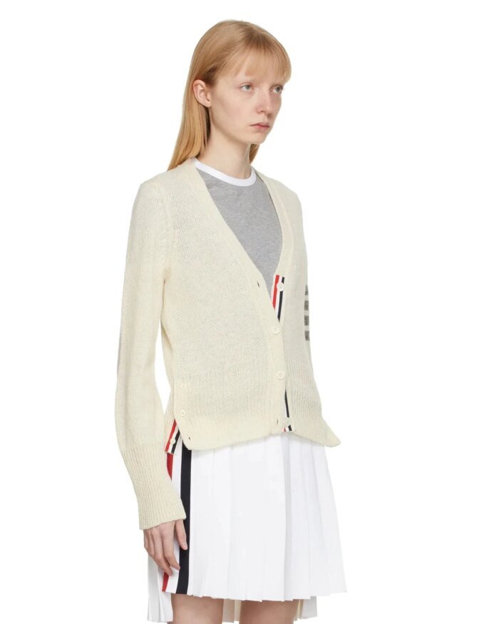 Thom Browne Off-White Classic V-Neck 4-Bar Cardigan