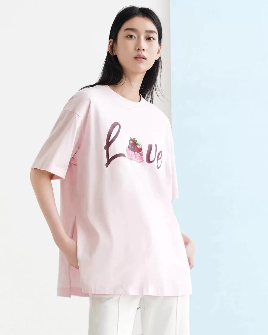 Mo&Co Oversized Cartoon Letter Print Cotton T-shirt