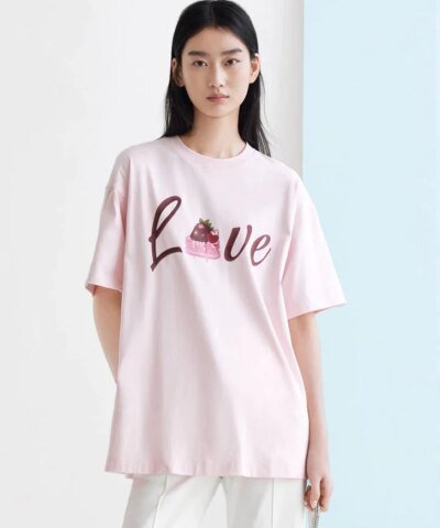 Mo&Co Oversized Cartoon Letter Print Cotton T-shirt