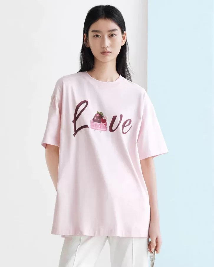 Mo&Co Oversized Cartoon Letter Print Cotton T-shirt