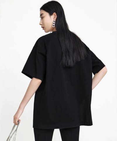 Mo&Co Oversized Cartoon Letter Print Cotton T-shirt