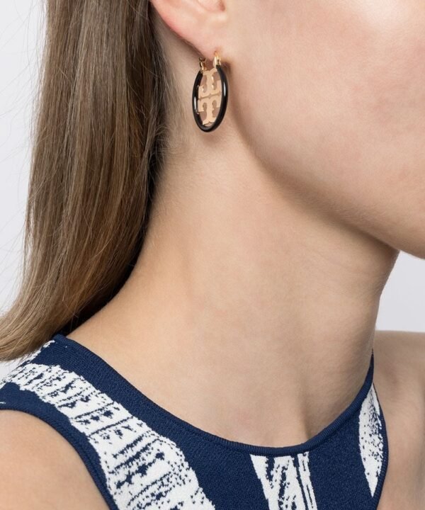 Tory Burch Miller Enamel Small Hoop Earring, Black