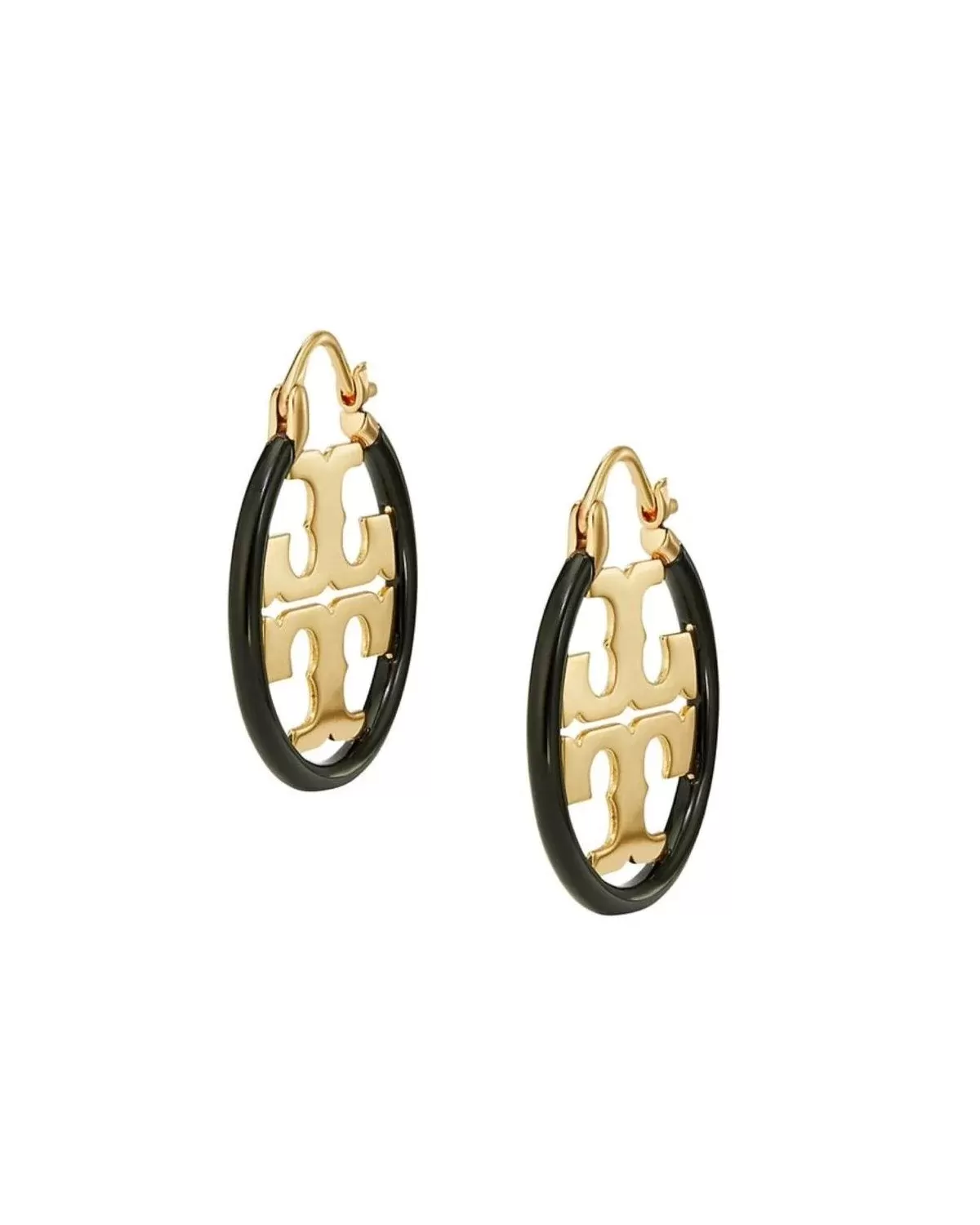 Tory Burch Miller Enamel Small Hoop Earring, Black