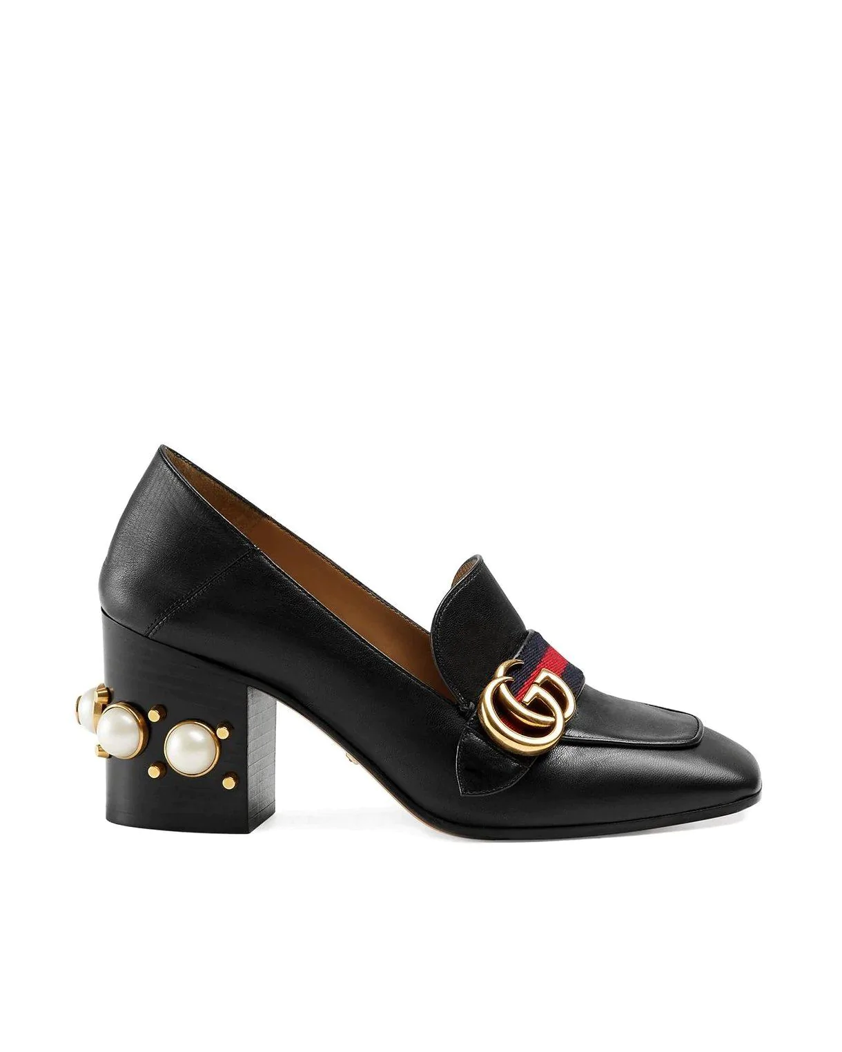 Gucci 80mm Pearl Heel Leather Pumps