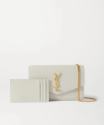 Saint Laurent Uptown YSL Monogram Grain de Poudre Wallet on Chain w/ Card Case