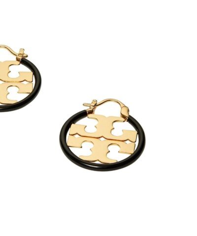 Tory Burch Miller Enamel Small Hoop Earring, Black