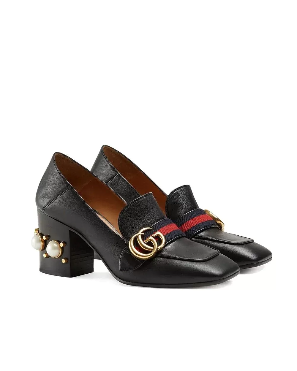 Gucci 80mm Pearl Heel Leather Pumps