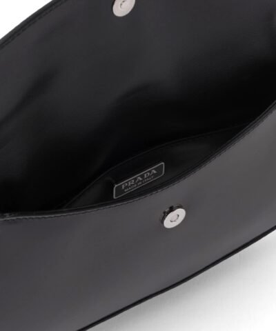 Prada Cleo Brushed Leather Shoulder Bag With Flap, Black