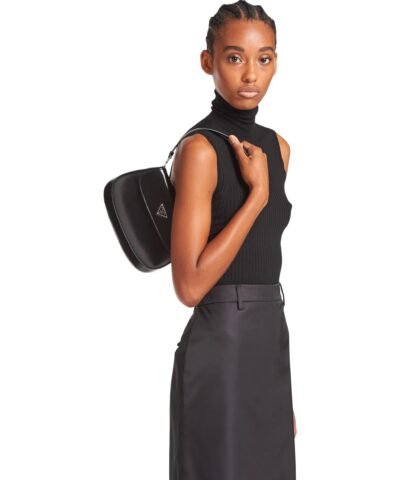 Prada Cleo Brushed Leather Shoulder Bag With Flap, Black
