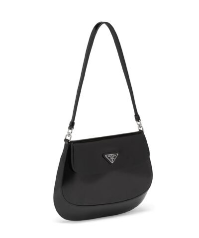 Prada Cleo Brushed Leather Shoulder Bag With Flap, Black