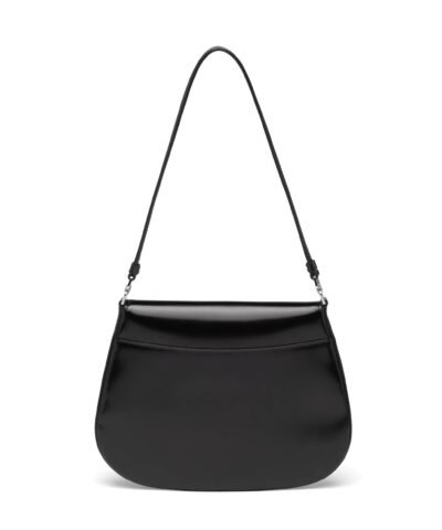 Prada Cleo Brushed Leather Shoulder Bag With Flap, Black