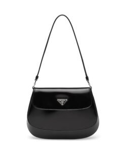 Prada Cleo Brushed Leather Shoulder Bag With Flap, Black