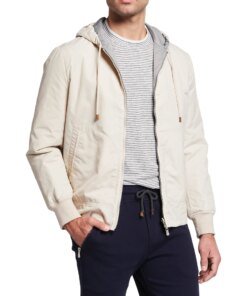 Brunello Cucinelli Men's Beige Reversible Quilted/Flat Bomber Jacket