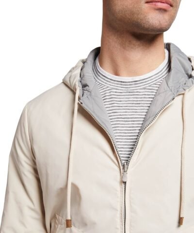Brunello Cucinelli Men's Beige Reversible Quilted/Flat Bomber Jacket