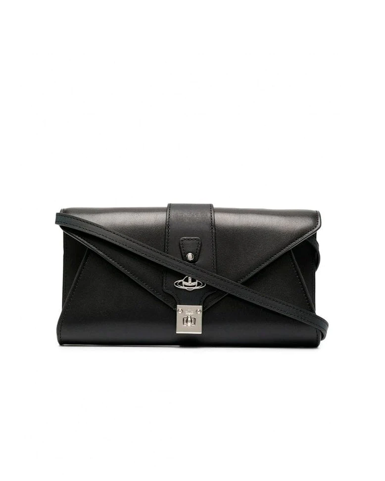 Vivienne Westwood Black Dolce Leather Envelope Clutch