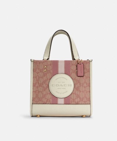 Coach Dempsey Tote 22 In Signature Jacquard With Coach Patch And Heart Charm