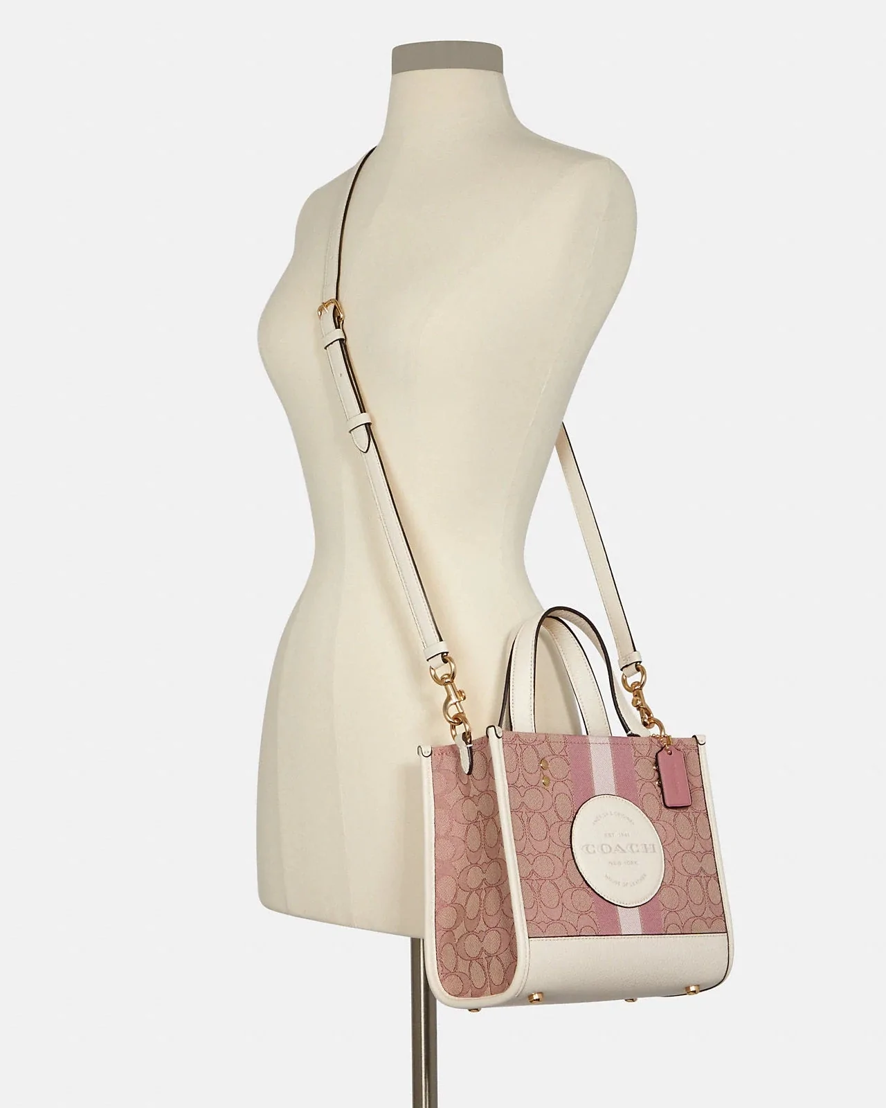 Coach Dempsey Tote 22 In Signature Jacquard With Coach Patch And Heart Charm