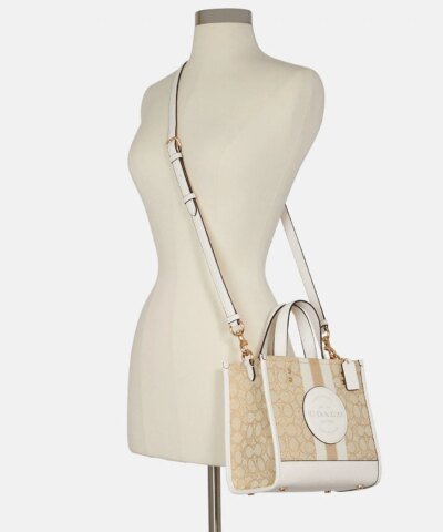 Coach Dempsey Tote 22 In Signature Jacquard With Coach Patch And Heart Charm