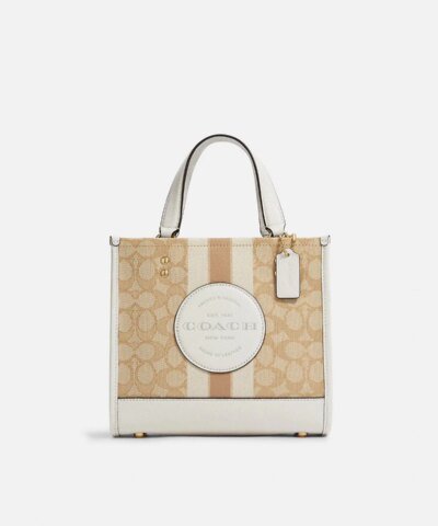 Coach Dempsey Tote 22 In Signature Jacquard With Coach Patch And Heart Charm