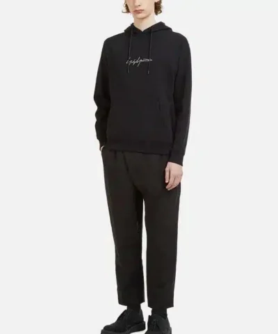 Yohji Yamamoto Logo Hooded Sweatshirt in Black