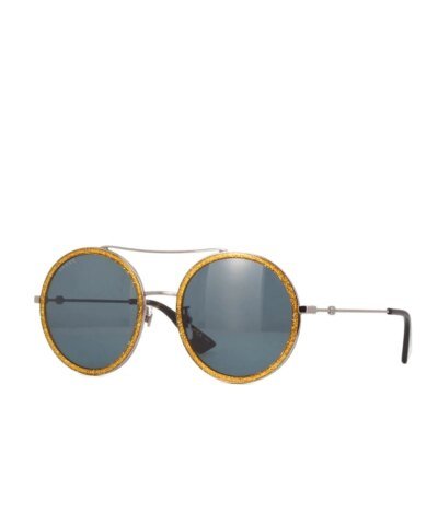 Gucci GG0061S 004 Ruthenium Blue Round Sunglasses