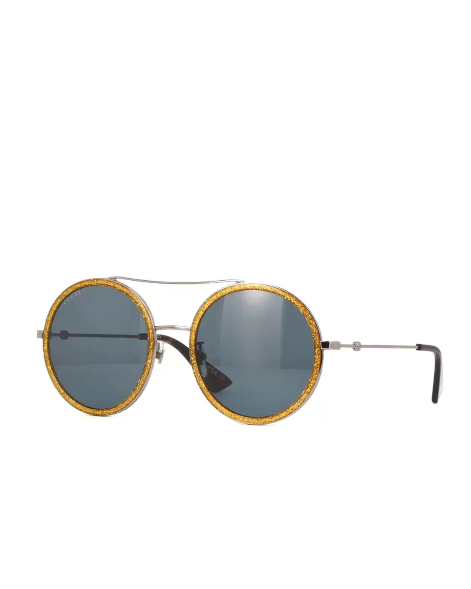 Gucci GG0061S 004 Ruthenium Blue Round Sunglasses