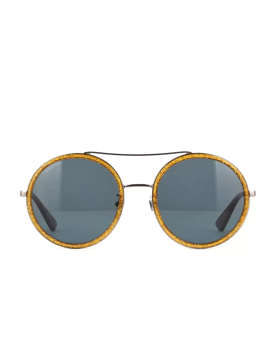 Gucci GG0061S 004 Ruthenium Blue Round Sunglasses