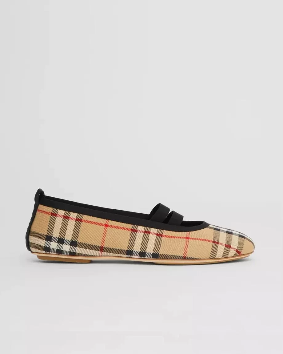 Burberry Logo Detail Vintage Check Cotton Ballerinas