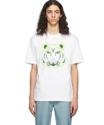 Kenzo White Graphic-Tiger Head Print T-Shirt