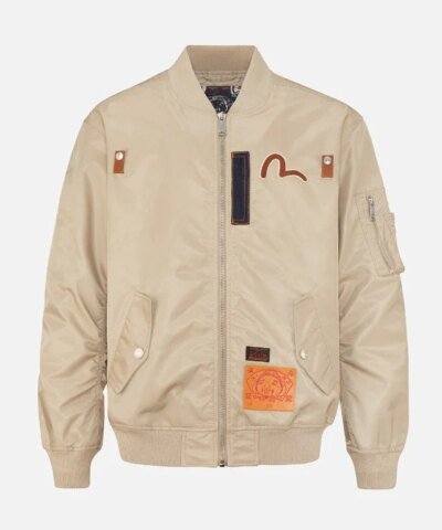 Evisu Leather and denim appliquéd Godhead MA-1 Bomber Jacket
