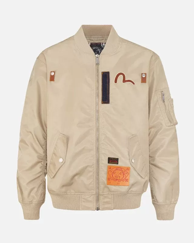 Evisu Leather and denim appliquéd Godhead MA-1 Bomber Jacket