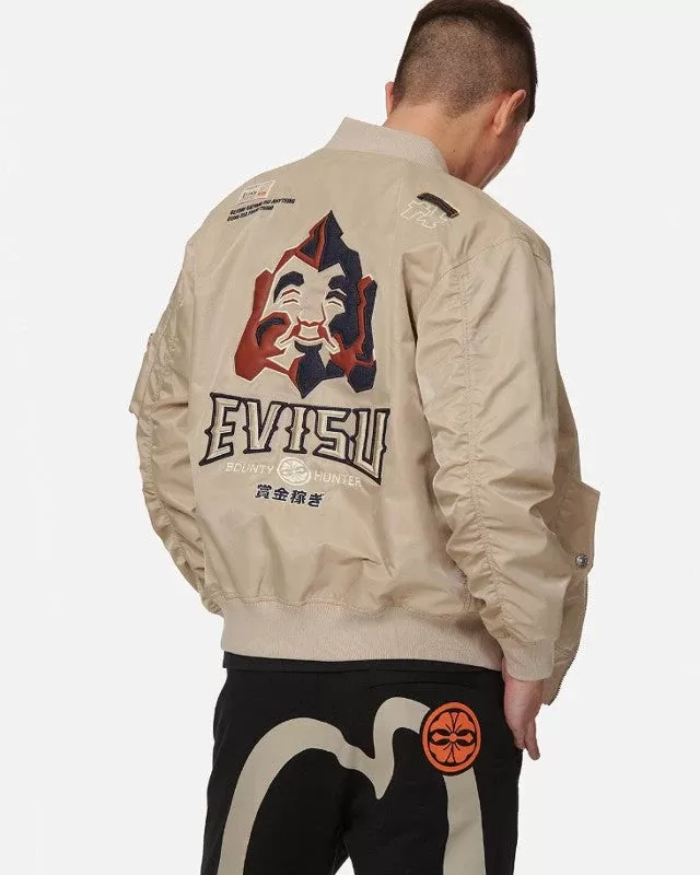 Evisu Leather and denim appliquéd Godhead MA-1 Bomber Jacket