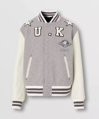 Burberry Leather Sleeve Technical Wool Varsity Jacket