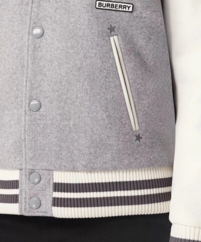 Burberry Leather Sleeve Technical Wool Varsity Jacket