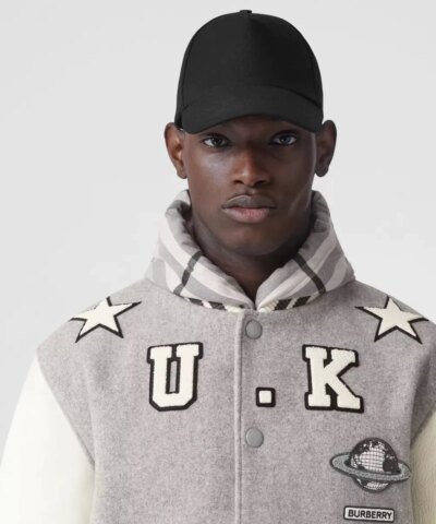 Burberry Leather Sleeve Technical Wool Varsity Jacket