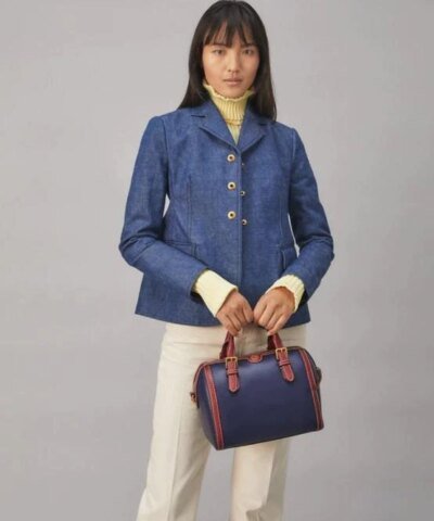 Tory Burch T Monogram Leather Barrel, Royal Navy / Juneberry