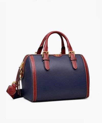Tory Burch T Monogram Leather Barrel, Royal Navy / Juneberry