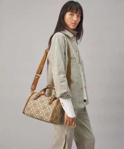 Tory Burch T Monogram Jacquard Barrel, Hazelnut