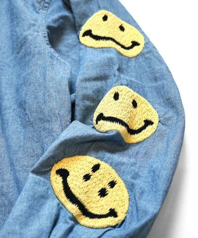 Kapital Men's Smile Embroidery Chambray Band Collar Shirt