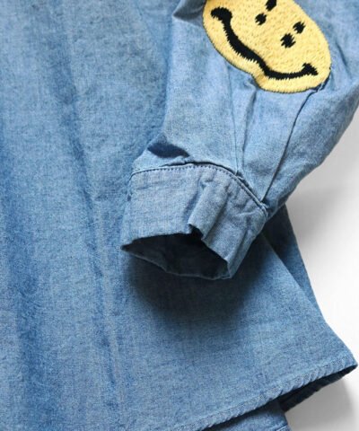 Kapital Men's Smile Embroidery Chambray Band Collar Shirt