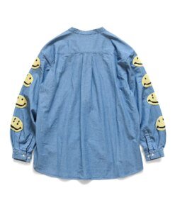 Kapital Men's Smile Embroidery Chambray Band Collar Shirt